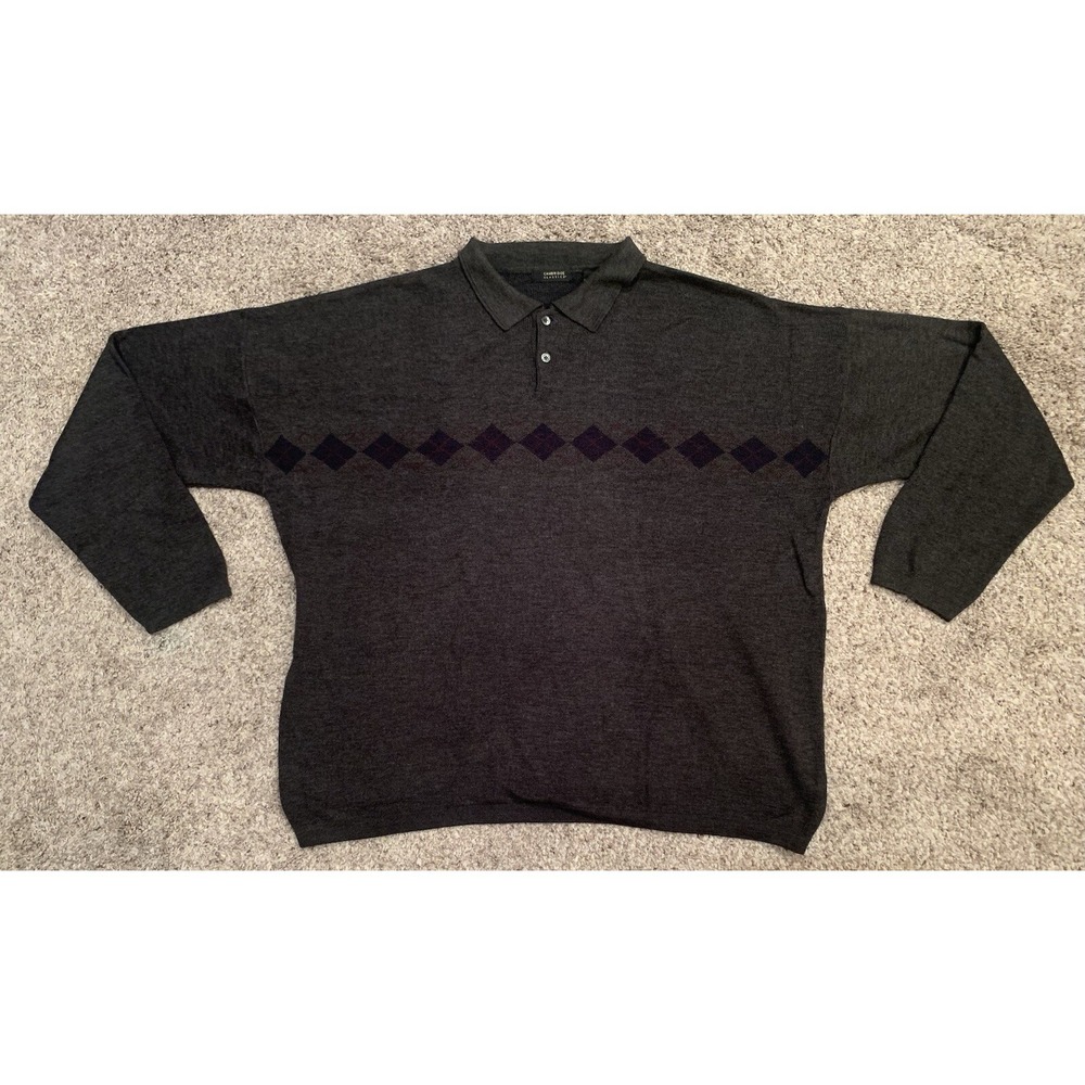 Cambridge Classics Men's Sweater Size XXL Gray Long Sleeve Collar Buttons